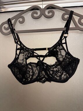 Honey Birdette Black Lace Strappy Underwire Bra 34D